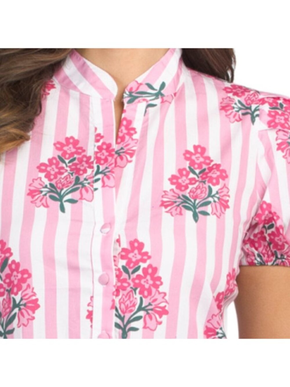 SAIL TO SABLE Button Up Striped Shirt Dress With Floral Block Print Details - Picture 3 of 5
